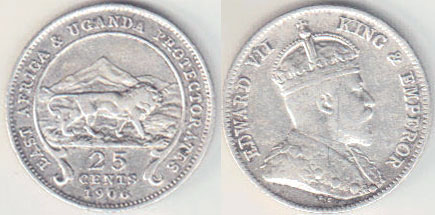 1906 East Africa & Uganda silver 25 Cents A003386